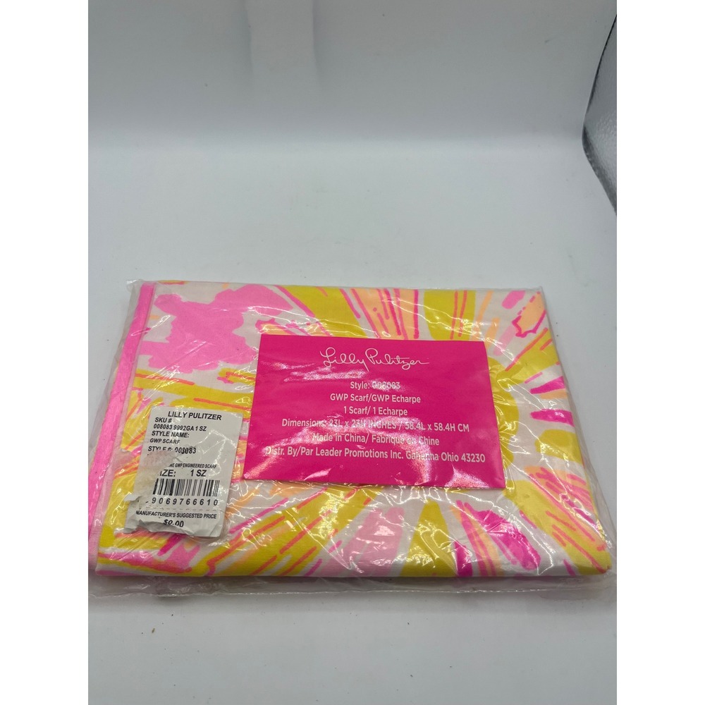 Lilly Pulitzer‎ GWP Echarpe Scarf Pink Yellow Floral Tropical Print 23x58